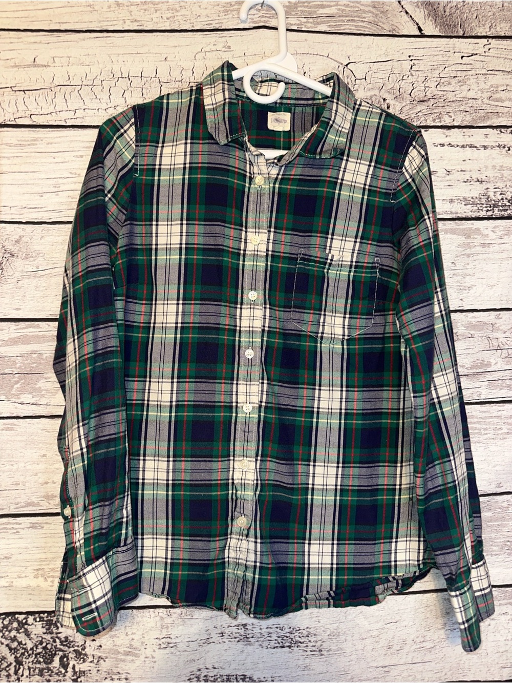 J.Crew Green Navy Red Plaid Flannel Style Button Front Shirt Small